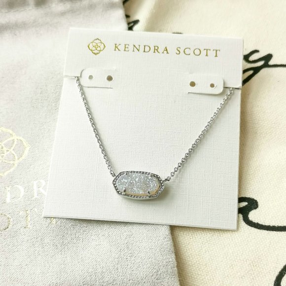 Kendra Scott Pendant Necklace - Elisa Iridescent Drusy Silver - Picture 1 of 3